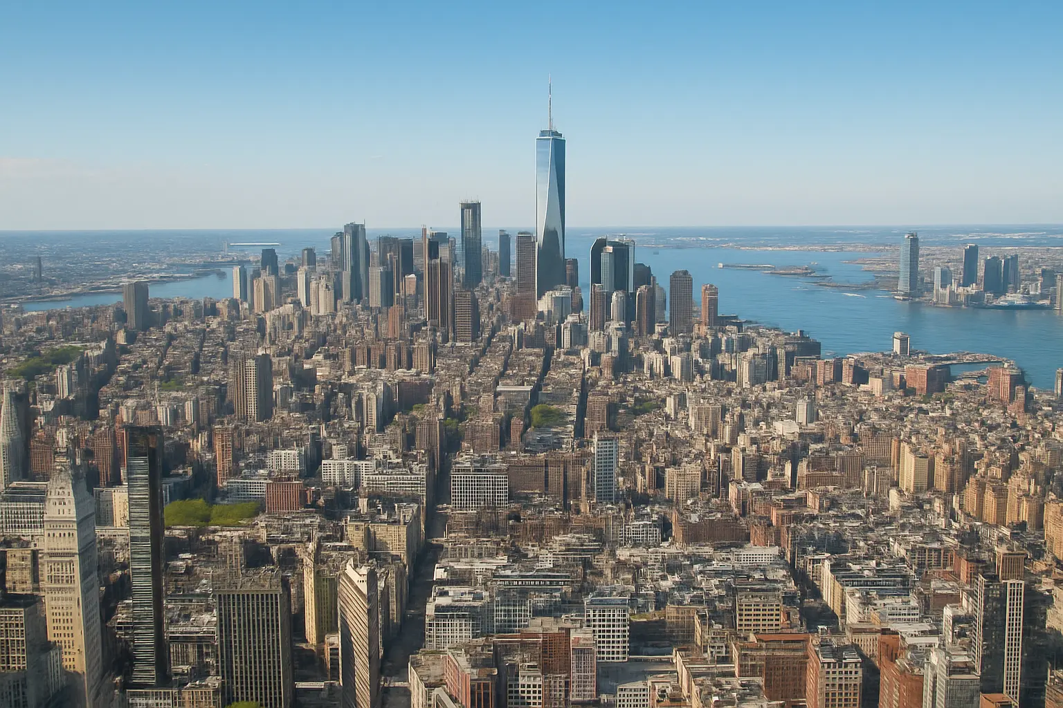 Aerial view of Manhattan buildings served by Building Expediting Systems